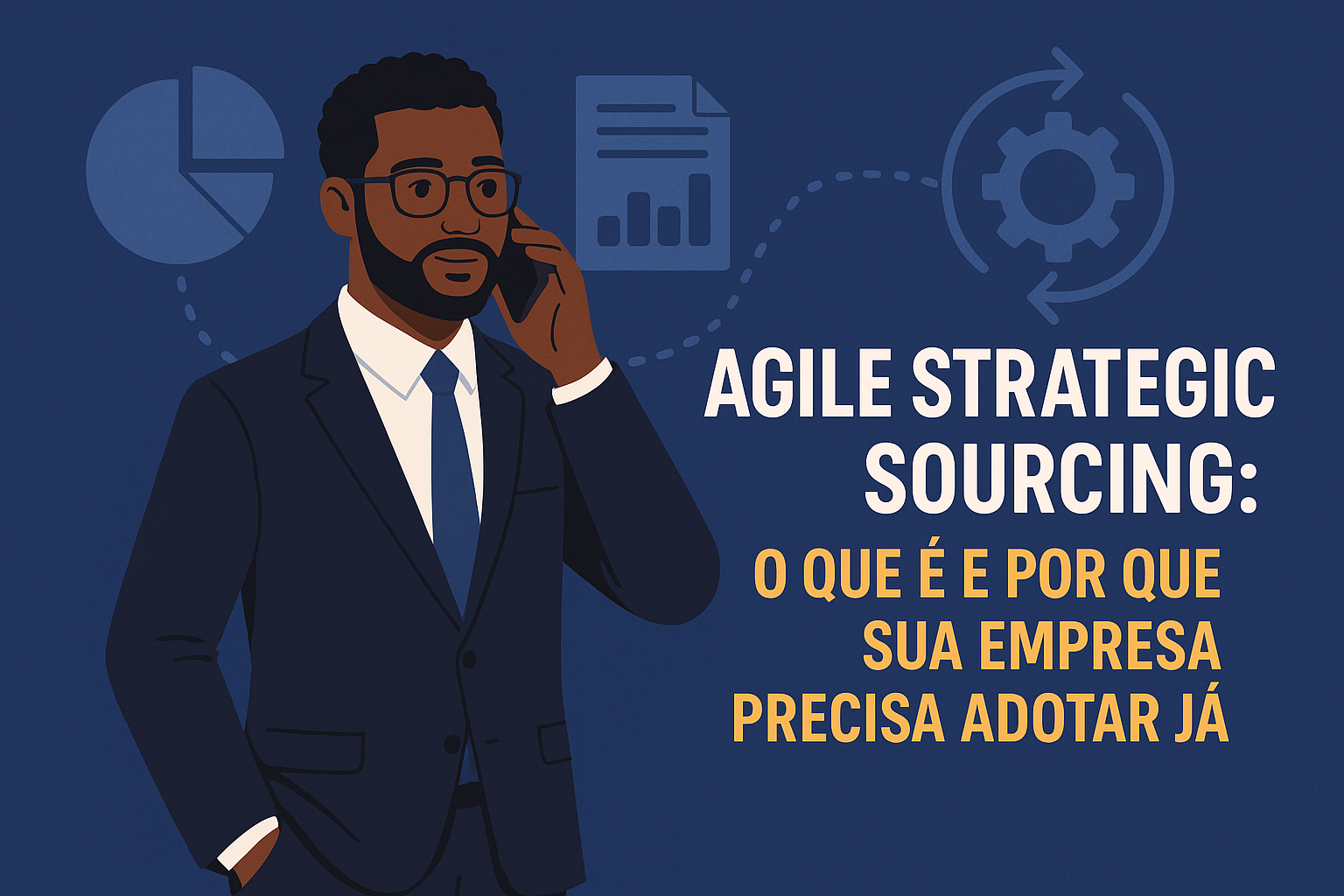 Profissional de negócios analisando dados digitais sobre Agile Strategic Sourcing em ambiente de escritório moderno.